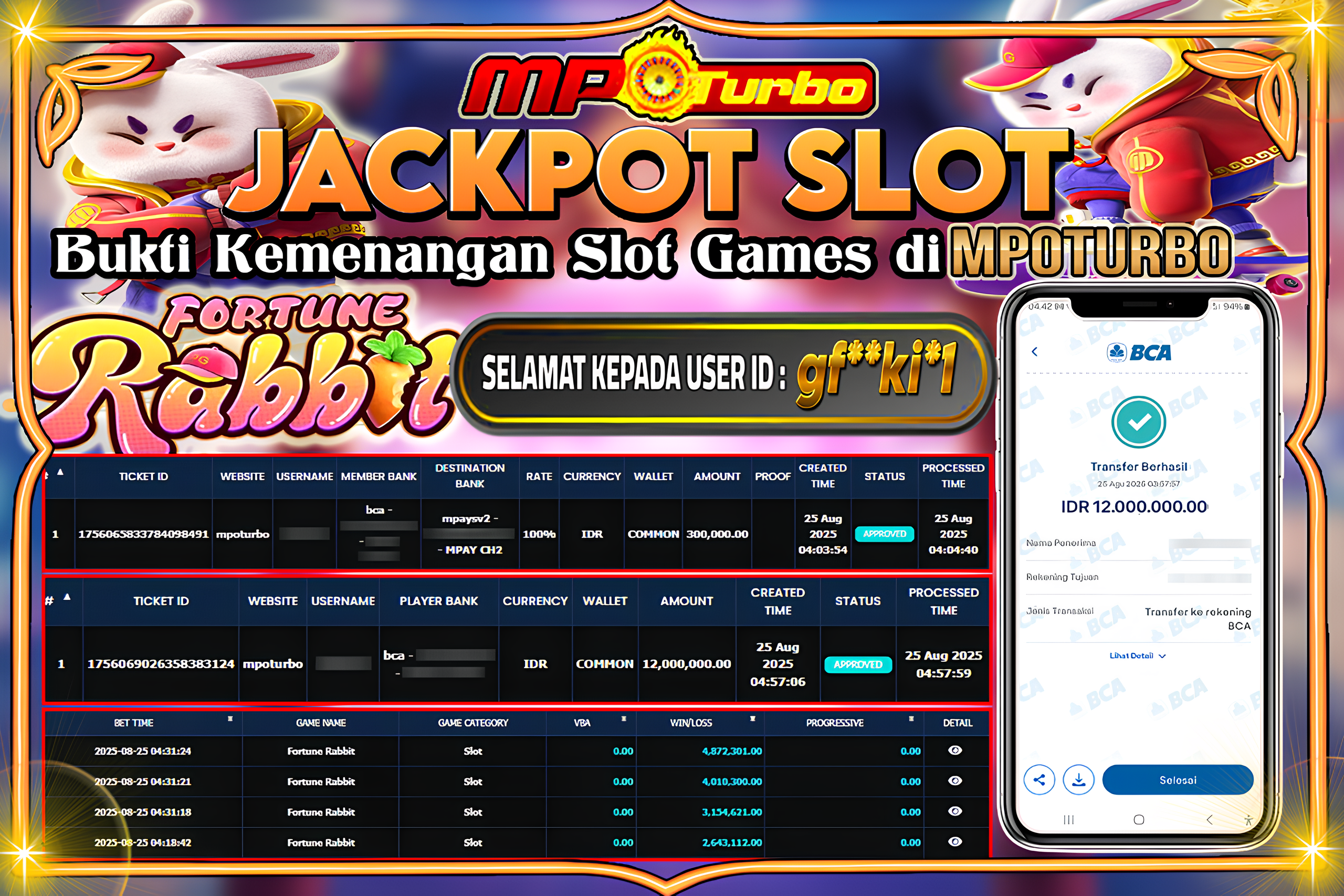 MPOTURBO JACKPOT SLOT FORTUNE RABBIT Rp 12.000.000.00,- LUNAS